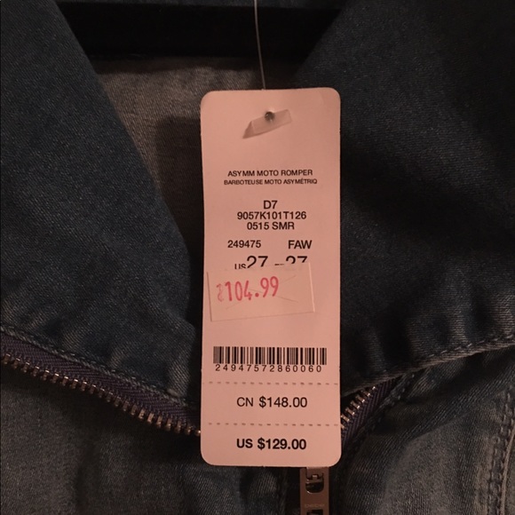 BEBE Asymmetrical Moto Denim Romper - Picture 3 of 7